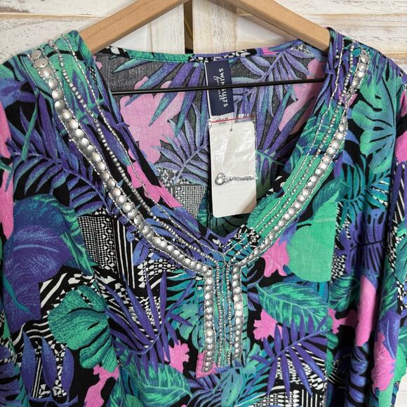 SWIMSUITS FOR ALL NWT Women's PLUS 22 24 Cover Up Top Caftan Cotton Multicolor - Picture 8 of 13